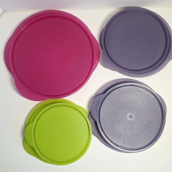 4 Collapsible Tupperware Flat Outs Lot 8 1/4 cup Pink 4c Purple 3c Green Exclnt - Picture 5 of 7